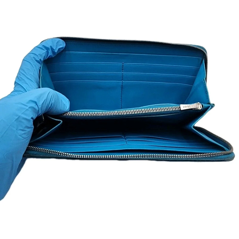 Authentic Celine Long Zippy Continental Wallet Blue Pebbled Leather Italy 2015 - Picture 8 of 16